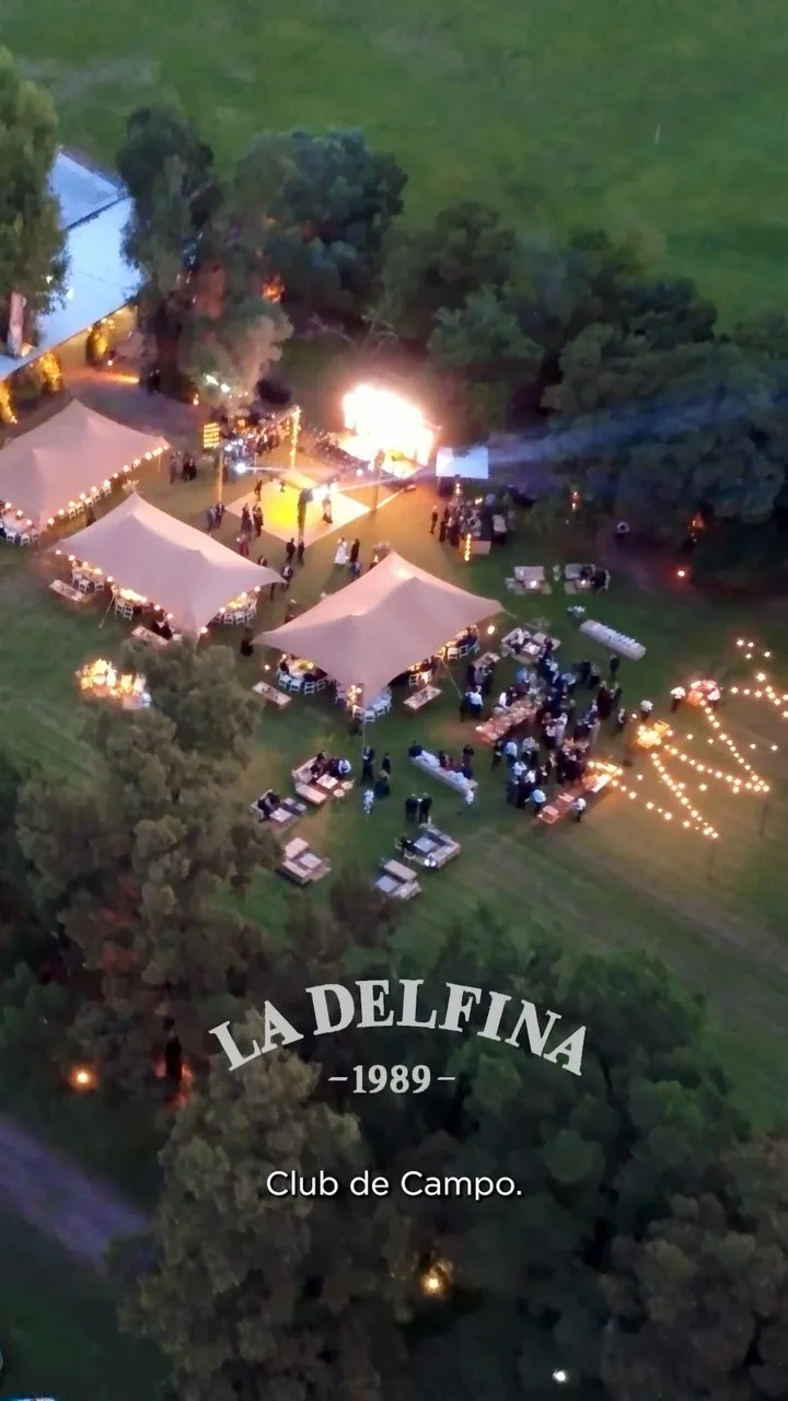 Vista aérea de una fiesta de noche en el parque